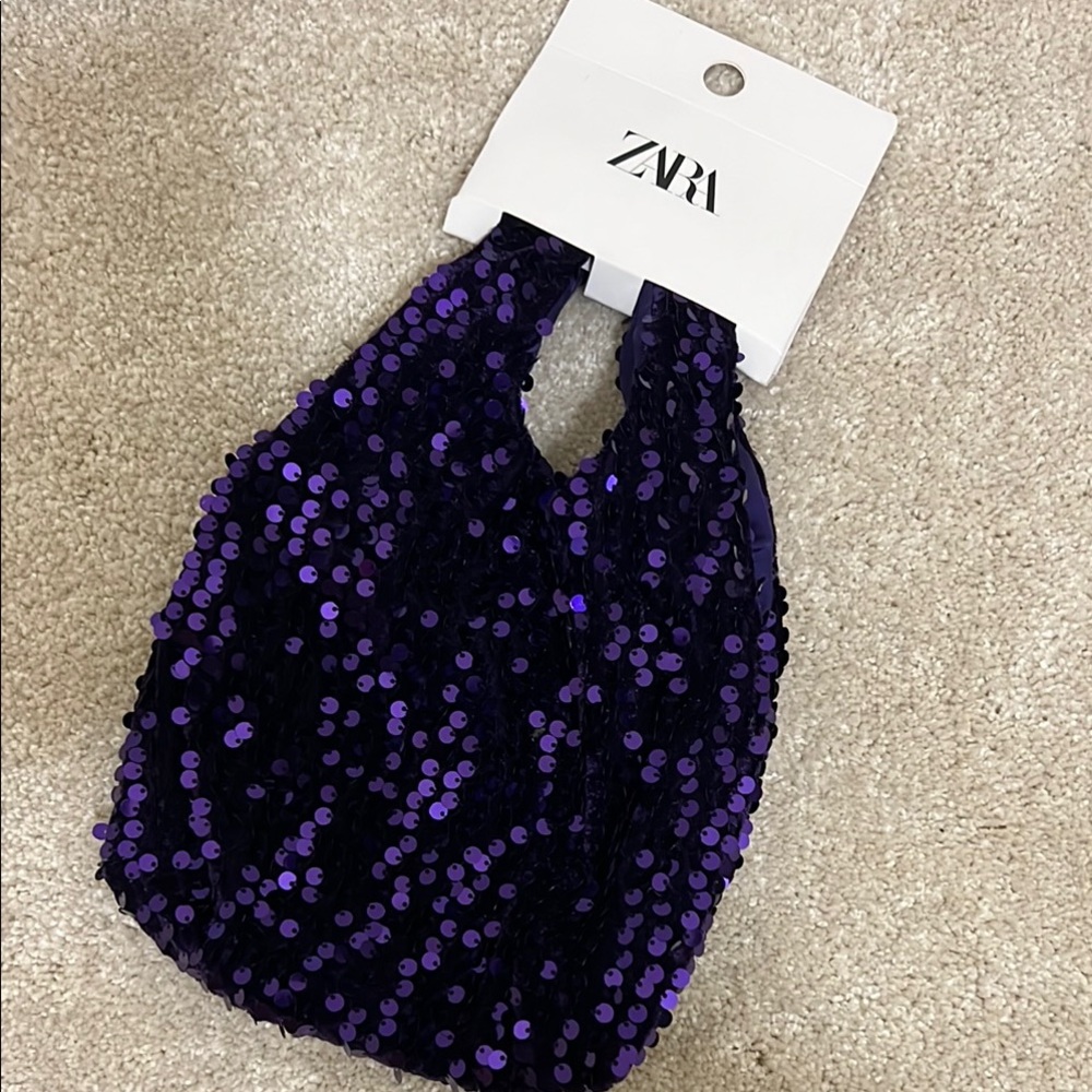 Zara Shimmering Purple Sequin Tote
